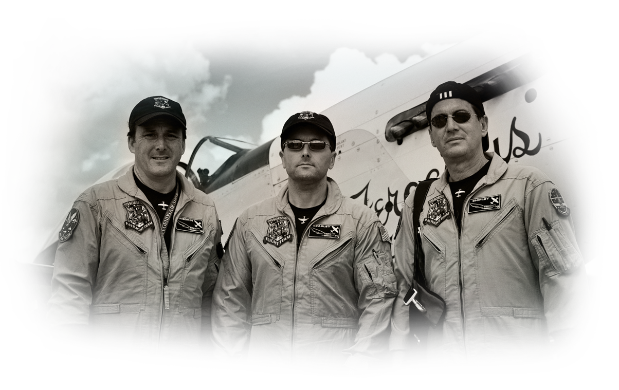 A picture of The Horsemen Flight Team: Ed Shipley, Jim Beasley, Jr., Dan Friedkin